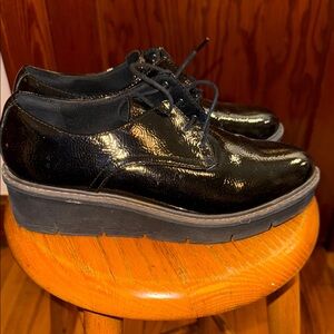 Clarks Black Patent Leather Platform Oxfords